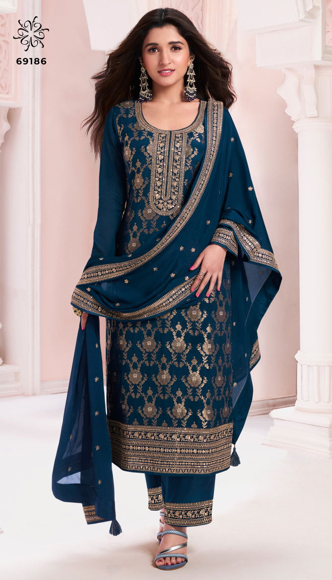 Nidhi By Vinay Kuleesh Chinon Jacquard Embroidery Salwar Kameez Wholesalers In Delhi
